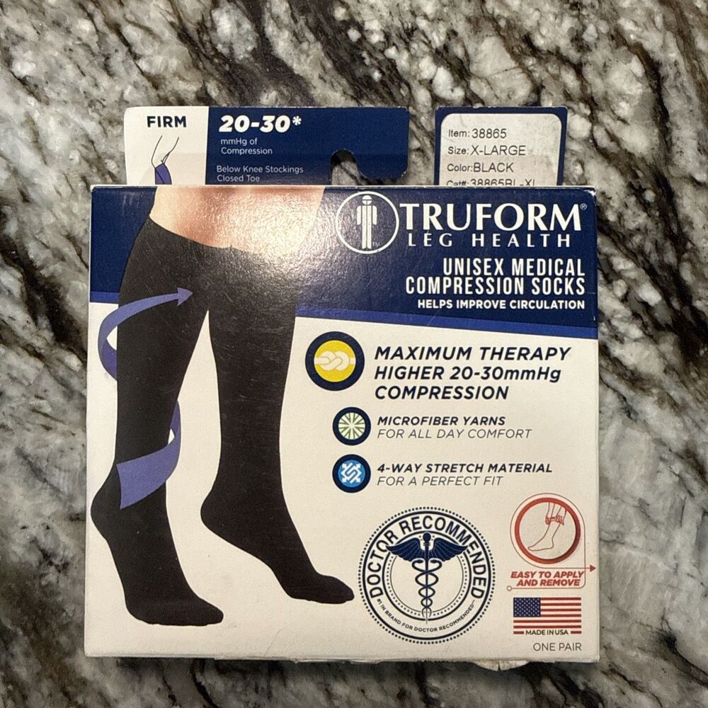 Truform Compression Socks 20-30mm X-Large Black Below Knee Closed Toe 38865